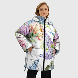 Куртка зимняя женская Сирень и Пионы, цвет: 3D-черный — фото 2