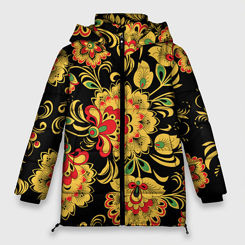 Женская зимняя куртка Желтая хохлома / 3D-Черный – фото 1