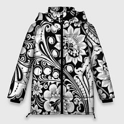 Куртка зимняя женская Хохлома черно-белая, цвет: 3D-черный
