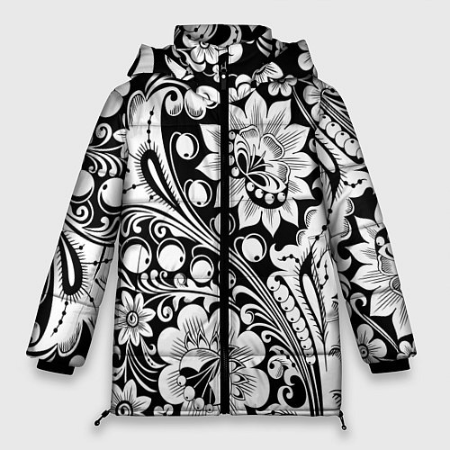 Женская зимняя куртка Хохлома черно-белая / 3D-Черный – фото 1