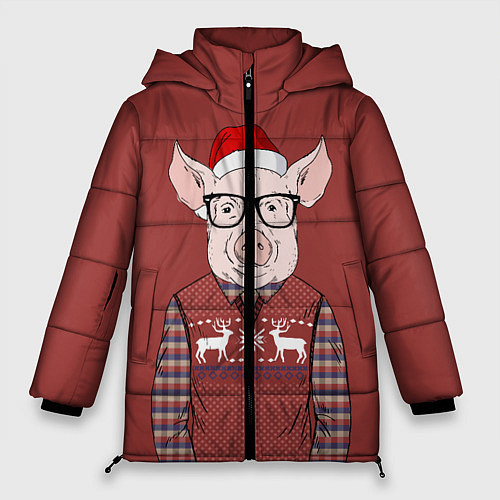Женская зимняя куртка New Year: Pink Piggy / 3D-Черный – фото 1