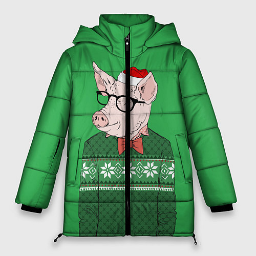 Женская зимняя куртка New Year: Hipster Piggy / 3D-Черный – фото 1