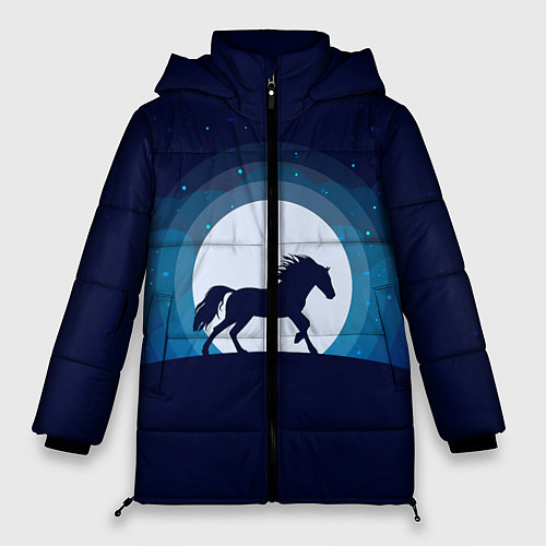 Женская зимняя куртка Лошадь под луной / 3D-Черный – фото 1