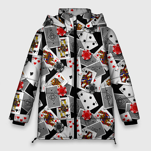 Женская зимняя куртка Игральные карты и фишки / 3D-Черный – фото 1