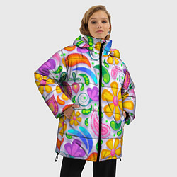 Куртка зимняя женская Абстракция и цветы, цвет: 3D-черный — фото 2