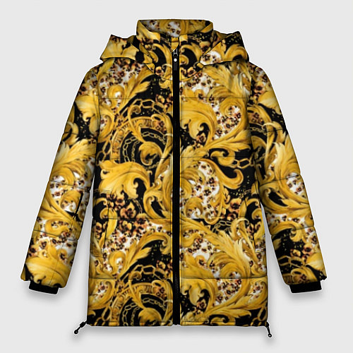 Женская зимняя куртка Золотой лиственный узор / 3D-Черный – фото 1