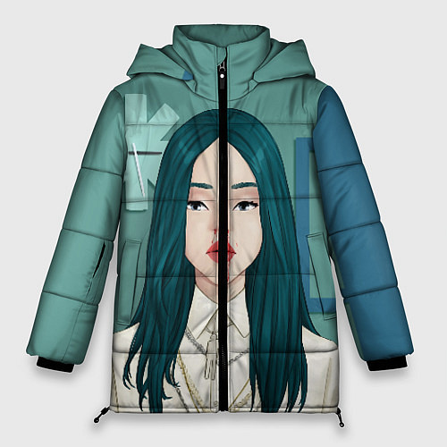 Женская зимняя куртка Billie Eilish: Turquoise Hair / 3D-Черный – фото 1