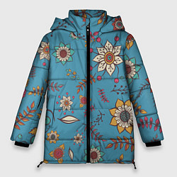 Куртка зимняя женская Цветочный рай узор, цвет: 3D-черный