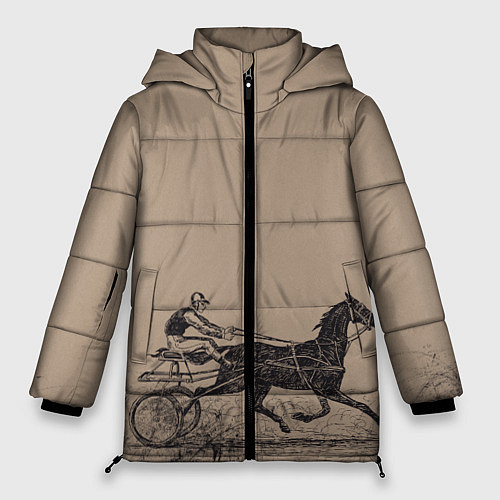 Женская зимняя куртка Лошадь с колесницей / 3D-Черный – фото 1