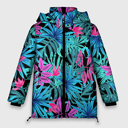 Женская зимняя куртка Яркие цветы / 3D-Черный – фото 1