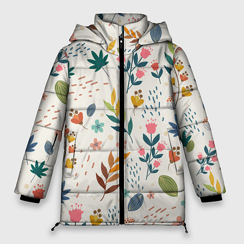 Женская зимняя куртка Цветочный орнамент / 3D-Черный – фото 1