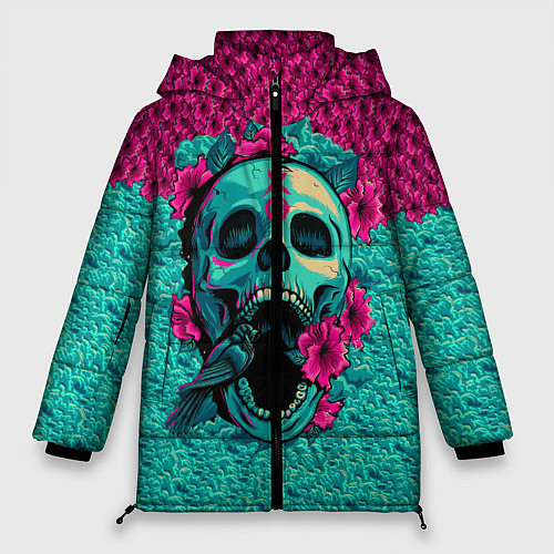 Женская зимняя куртка Неоновый череп / 3D-Черный – фото 1
