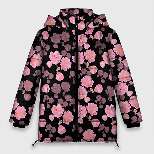 Женская зимняя куртка Цветок сакуры / 3D-Черный – фото 1