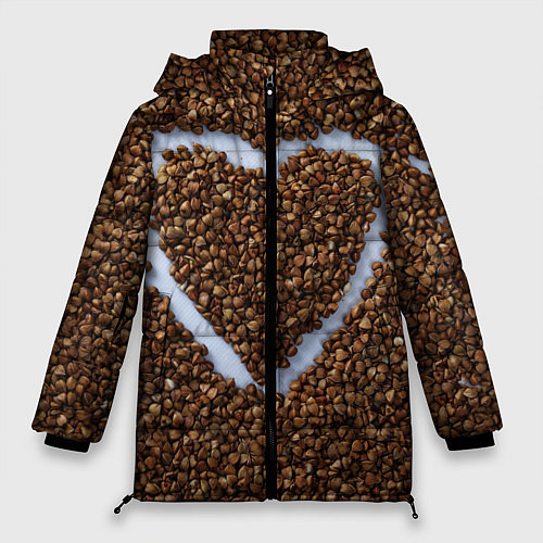 Женская зимняя куртка I love гречка / 3D-Черный – фото 1