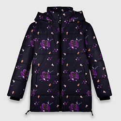 Куртка зимняя женская Фиолетовые розы на темном фоне, цвет: 3D-красный