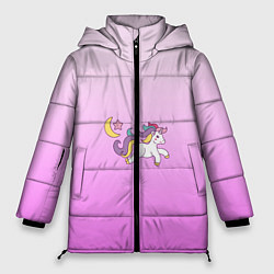 Куртка зимняя женская Милый единорог - радуга, цвет: 3D-черный