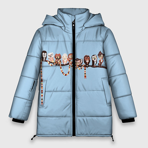 Женская зимняя куртка Совы на ветке / 3D-Черный – фото 1