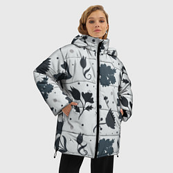 Куртка зимняя женская Чёрно-белые цветы, цвет: 3D-черный — фото 2