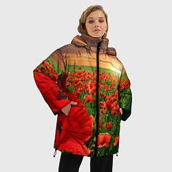 Куртка зимняя женская Красный мак на закате, цвет: 3D-черный — фото 2