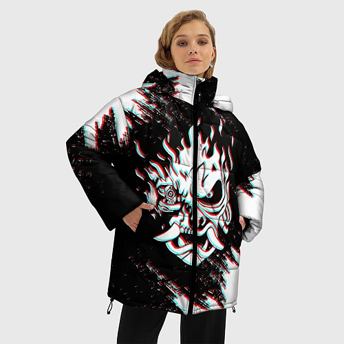 Женская зимняя куртка CYBERPUNK 2077 SAMURAI GLITCH / 3D-Светло-серый – фото 3