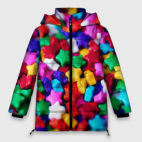 Женская зимняя куртка Разноцветные звездочки звезды / 3D-Черный – фото 1