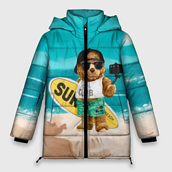 Куртка зимняя женская Медвежонок серфер, цвет: 3D-черный