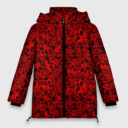 Женская зимняя куртка ЧЕРЕПА И РОЗЫ / 3D-Черный – фото 1
