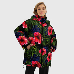 Куртка зимняя женская Тропические цветы и листья, цвет: 3D-черный — фото 2