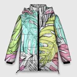 Куртка зимняя женская ТЕКСТУРА ТРОПИКИ, цвет: 3D-светло-серый