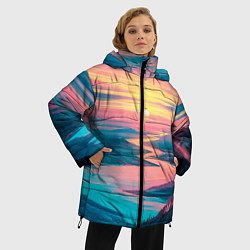 Куртка зимняя женская Извилистая река закат природа, цвет: 3D-черный — фото 2