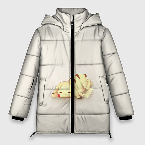 Женская зимняя куртка Пикачу очень устал и уснул / 3D-Черный – фото 1