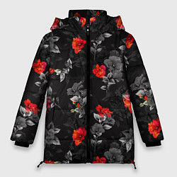 Женская зимняя куртка Красные цветы