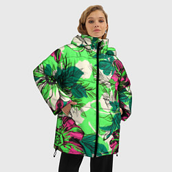 Куртка зимняя женская Цветы в неоне, цвет: 3D-черный — фото 2