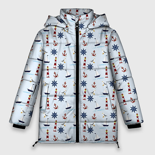 Женская зимняя куртка Кораблики да маяки / 3D-Черный – фото 1