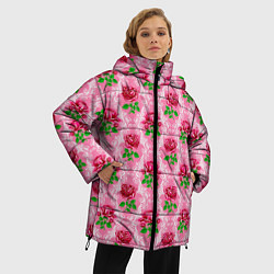Куртка зимняя женская Декор из нежных роз, цвет: 3D-черный — фото 2