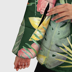 Куртка зимняя женская Тропические растения и цветы, цвет: 3D-красный — фото 2