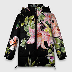 Куртка зимняя женская Букет лилий, цвет: 3D-черный