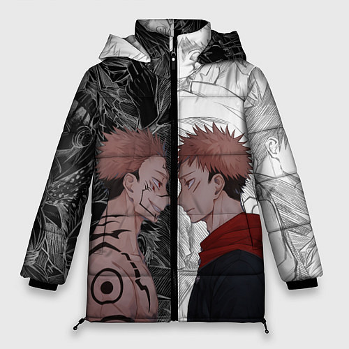 Женская зимняя куртка Jujutsu Kaisen Сукуна х Юдзи / 3D-Красный – фото 1