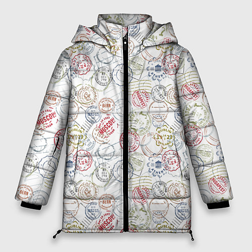 Женская зимняя куртка Штампы мира / 3D-Черный – фото 1