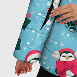 Куртка зимняя женская Новогодние Пингвины, цвет: 3D-красный — фото 2