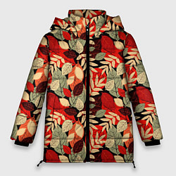 Куртка зимняя женская Осенние листья, цвет: 3D-красный