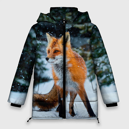 Женская зимняя куртка Лиса в зимнем лесу / 3D-Черный – фото 1