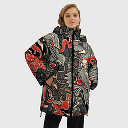 Куртка зимняя женская Самурай Якудза, драконы, цвет: 3D-светло-серый — фото 2