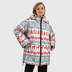 Куртка зимняя женская Новогодний пиксельный узор, цвет: 3D-черный — фото 2