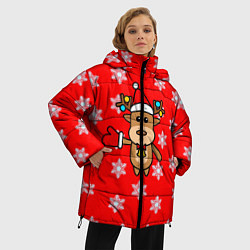 Куртка зимняя женская Оленёнок в снежинках, цвет: 3D-красный — фото 2