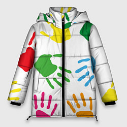 Женская зимняя куртка Цветные ладошки - Детский узор