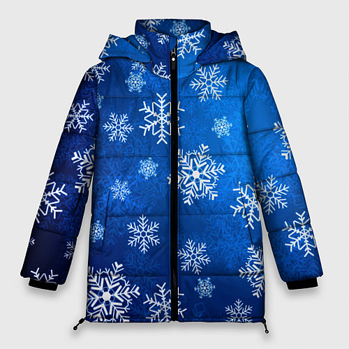 Женская зимняя куртка Новый Год Снежинки / 3D-Черный – фото 1
