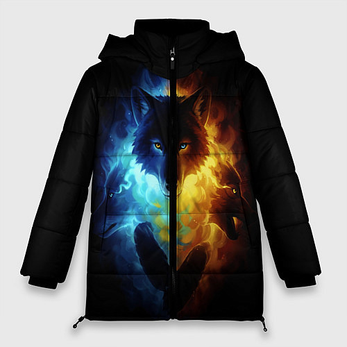 Женская зимняя куртка Волки в огне / 3D-Черный – фото 1