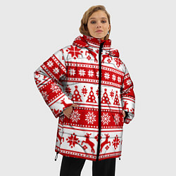 Куртка зимняя женская Новый Год Олени и снежинки, цвет: 3D-светло-серый — фото 2