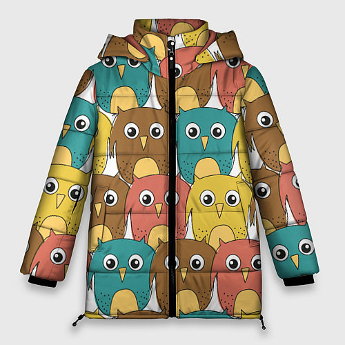 Женская зимняя куртка Разноцветные совы / 3D-Черный – фото 1